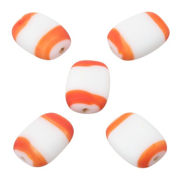 White and Red Banding Flat Barrel Beads 18x14x6mm (PK5)