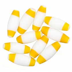 White Oval Tube Orange Stripe Lampwork Glass Beads 20mm