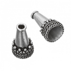 Antique Silver Dot Wavy Bali Cone Bead End Caps 21mm
