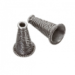 Antique Silver Bali Leaf Tibetan Cone Bead End Caps 21mm