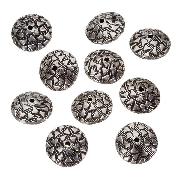 Silver Flying Saucer Textured Disc Beads 12mm PK10