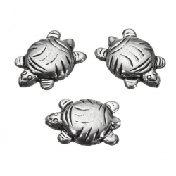 Antique Silver Plate Double Sided Turtle Beads 20mm PK3