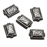 Silver Puffed Rectangle Leaf Design Metal Bead 17mm PK5