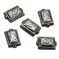 Silver Puffed Rectangle Leaf Design Metal Bead 17mm PK5