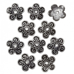 Antique Silver Dome Flower Bead End Caps - 14mm (PK10)