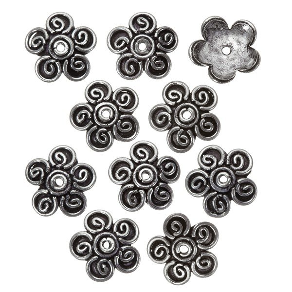 Antique Silver Dome Flower Bead End Caps - 14mm (PK10)