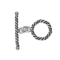 Twisted Rope Metallic Silver Antique Toggle Clasp 30mm
