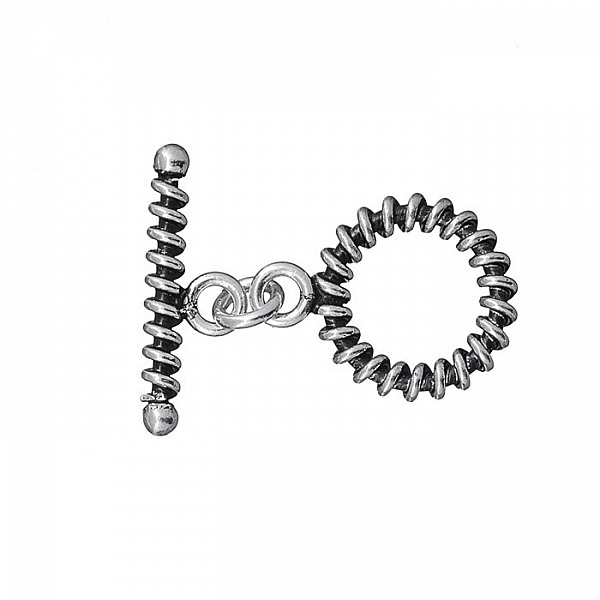 Antique Silver Coiled Design Toggle Bar Clasp 23mm PK1