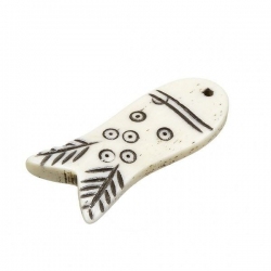 Carved Natural Bone Tribal Fish Bead Pendant 44mm - PK1