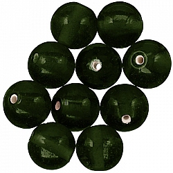 Handmade Trans. Dark Green Round Glass Beads 14mm PK10