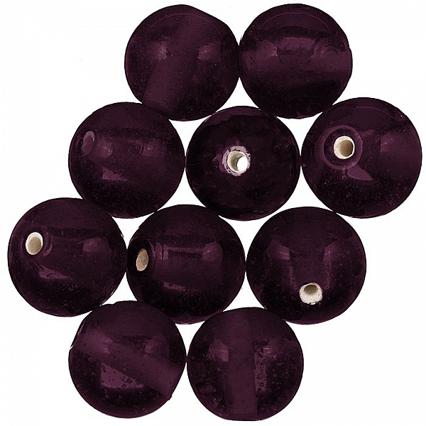 Trans. Handmade Dark Purple Round Glass Beads 14mm PK10