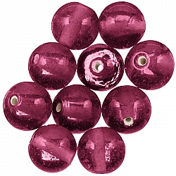 Transparent Handmade Dark Red Round Glass Beads (14mm)