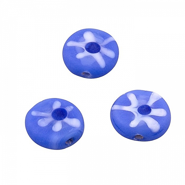 Handmade Matte Blue Flower Disc Glass Beads 17mm (PK3)