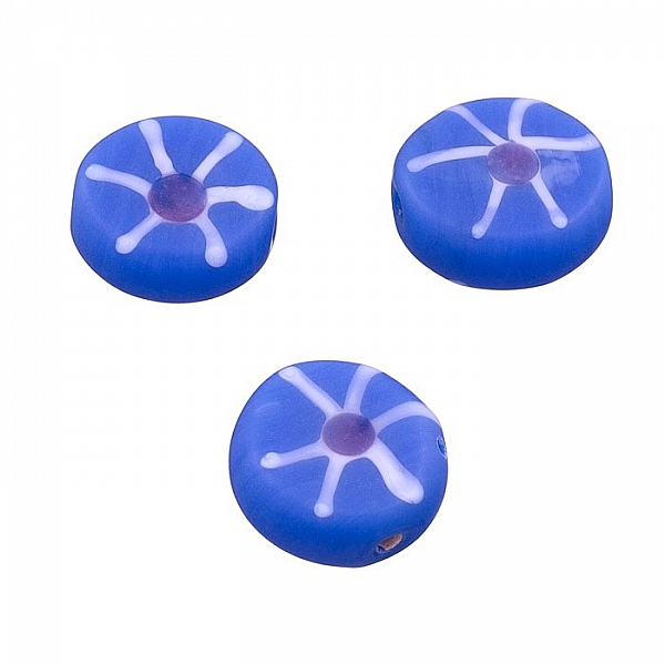 Handmade Matte Blue Flower Disc Glass Beads 18x7mm PK3