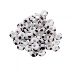 Handmade 7mm Dk Brown Stripe White Glass Spacer Beads 