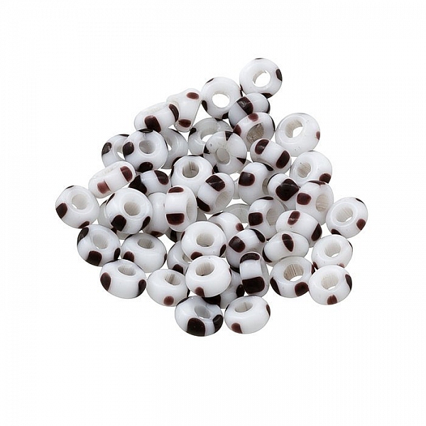 Handmade 7mm Dk Brown Stripe White Glass Spacer Beads 