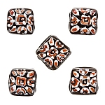 Silver Brown Hand Painted Black Square Glass Bead 10x10x5mm PK5