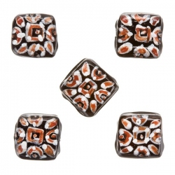 Silver Brown Hand Painted Black Square Glass Bead 10x10x5mm PK5