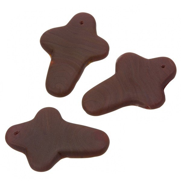 Red Brown Glass Cross Shaped Bead Charm Pendants 28x19mm PK3