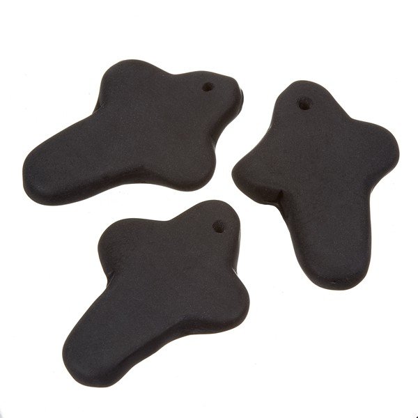Black Glass Cross Shaped Bead Charm Pendants 28x19mm PK3