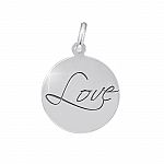 Etched Sterling Silver 925 "Love" Disc Pendant 16mm PK1