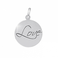 Etched Sterling Silver 925 "Love" Disc Pendant 16mm PK1