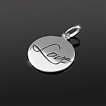 Etched Sterling Silver 925 "Love" Disc Pendant 16mm PK1