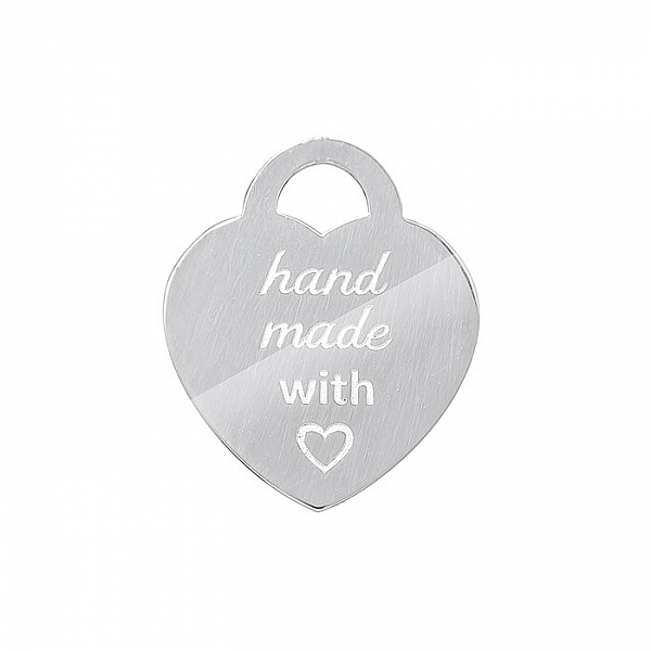 Sterling Silver 925 Etched Message Heart Charm 16.5mm