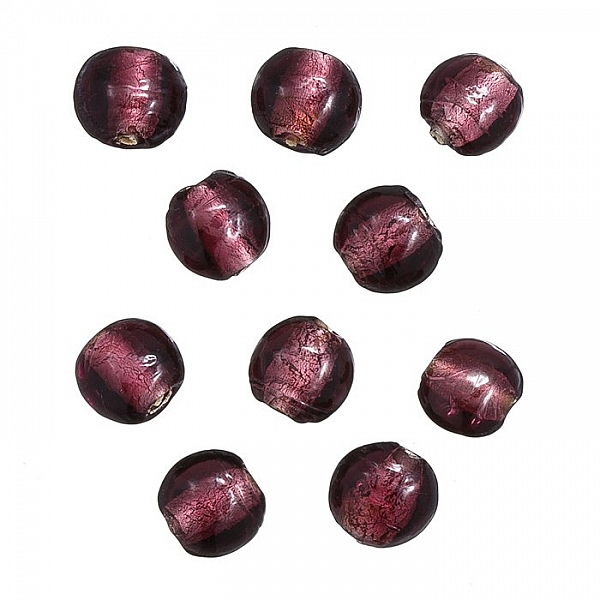 Silver Lined Trans. Purple Disc Glass Beads 10mm PK10