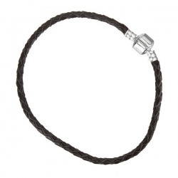 Black Braided Leather Bracelet With Snap Clasp 22cm