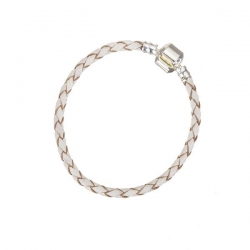 Cream Braided Leather Bracelet With Snap Clasp 16cm