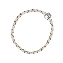 Braided Cream Leather Bracelet With Snap Clasp 18cm