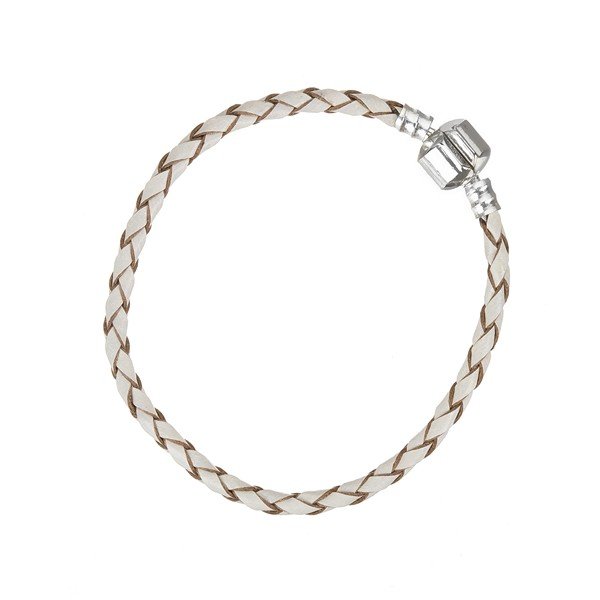 Braided Cream Leather Bracelet With Snap Clasp 18cm