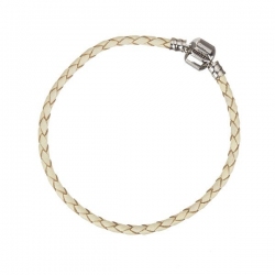 Braided Cream Leather Bracelet With Snap Clasp 19cm