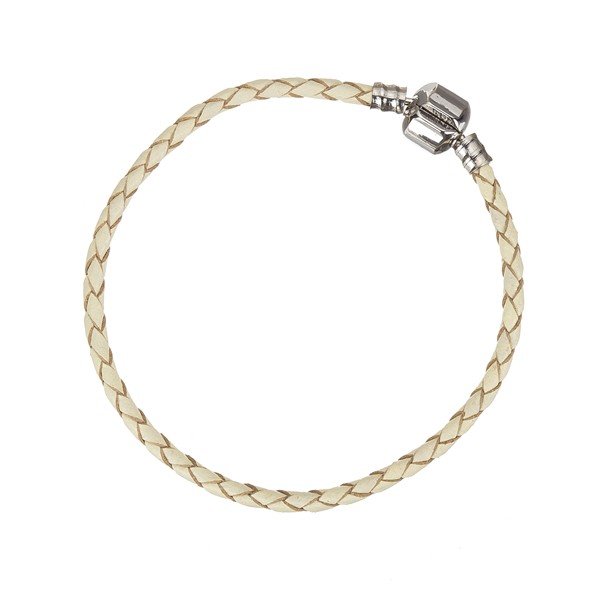 Braided Cream Leather Bracelet With Snap Clasp 19cm