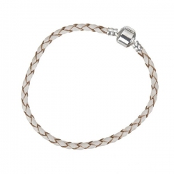 Braided Cream Leather Bracelet With Snap Clasp 20cm