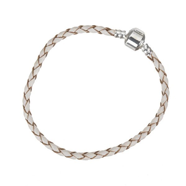 Braided Cream Leather Bracelet With Snap Clasp 20cm