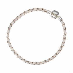 Cream Braided Leather Bracelet With Snap Clasp 21cm