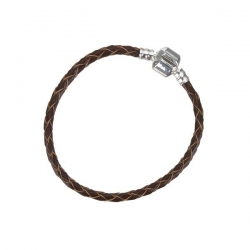 Brown Braided Leather Bracelet With Snap Clasp 17cm