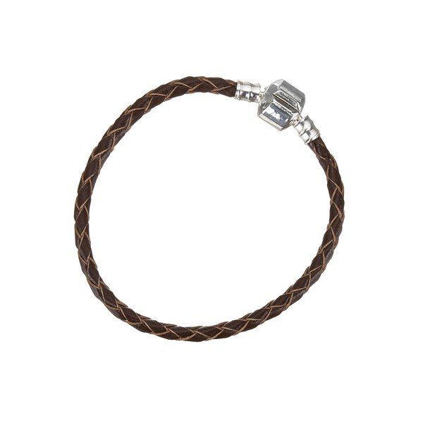 Brown Braided Leather Bracelet With Snap Clasp 17cm