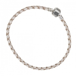 Cream Braided Leather Bracelet With Snap Clasp 22cm