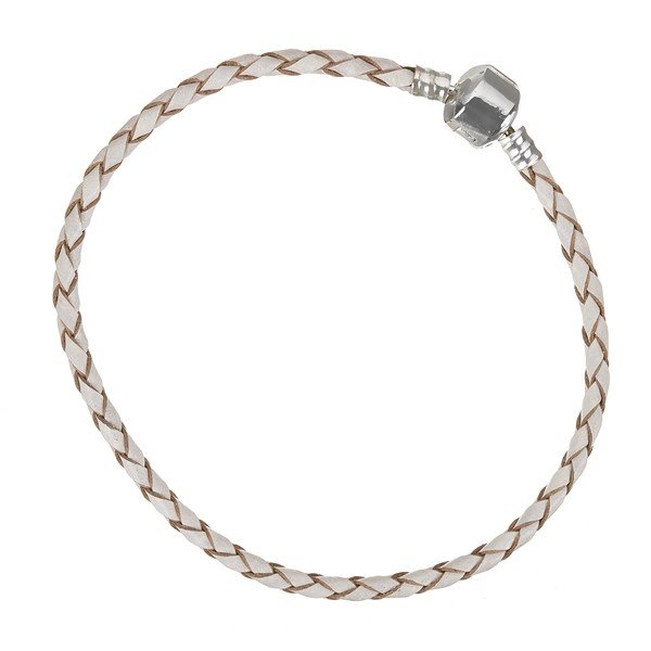 Cream Braided Leather Bracelet With Snap Clasp 22cm
