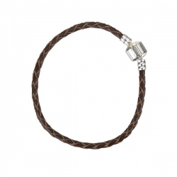 Braided Brown Leather Bracelet With Snap Clasp 18cm