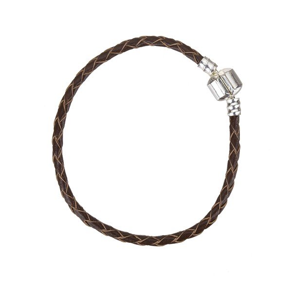 Braided Brown Leather Bracelet With Snap Clasp 18cm