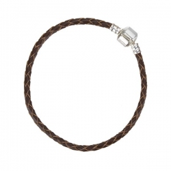 Braided Brown Leather Bracelet With Snap Clasp 20cm