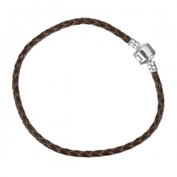 Brown Braided Leather Bracelet With Snap Clasp 22cm