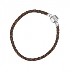 Braided Brown Leather Bracelet With Snap Clasp 19cm
