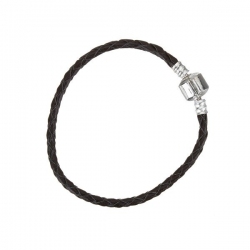 Braided Black Leather Bracelet With Snap Clasp 17cm