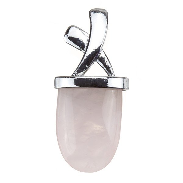 Rose Quartz Pendant Tongue Gemstone with Silver Plated Bail