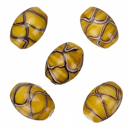 Oval Wavy Patterned Brown Shiny Glass Beads 18x13mm PK5